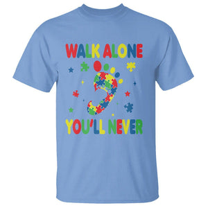 Autism Awareness T Shirt You'll Never Walk Alone Dad Mom Parents Support TS09 Carolina Blue Printyourwear