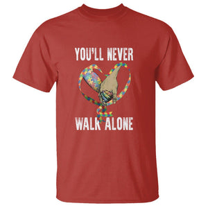 Autism Awareness T Shirt You'll Never Walk Alone Dad Support TS09 Red Printyourwear