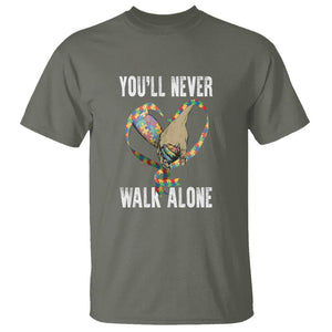 Autism Awareness T Shirt You'll Never Walk Alone Dad Support TS09 Military Green Printyourwear