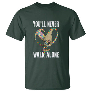 Autism Awareness T Shirt You'll Never Walk Alone Dad Support TS09 Dark Forest Green Printyourwear