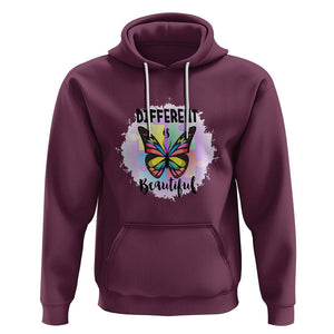 Autism Butterfly Hoodie Different Is Beautiful Autistic Spectrum Puzzle Piece TS02 Maroon Printyourwear