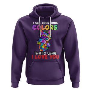 Autism Cat Hoodie I See Your True Colors Embrace Heart Autism Acceptance TS02 Purple Printyourwear