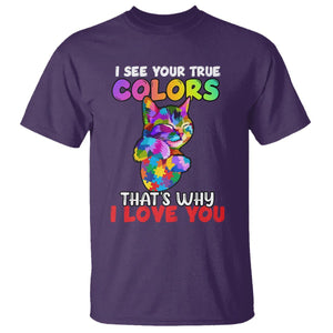 Autism Cat T Shirt I See Your True Colors Embrace Heart Autism Acceptance TS02 Purple Printyourwear