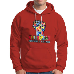 Autism Dad Hoodie His Fight is My Fight Jigsaw Puzzle Raised Fist TS01 Red Printyourwear