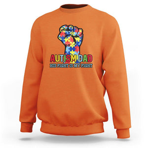 Autism Dad Sweatshirt His Fight is My Fight Jigsaw Puzzle Raised Fist TS01 Orange Printyourwear