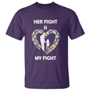 Autism Dad T Shirt Her Fight is My Fight Father And Daughter Puzzle Heart TS01 Purple Printyourwear