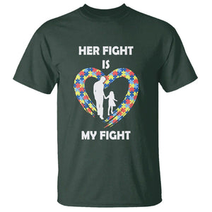 Autism Dad T Shirt Her Fight is My Fight Father And Daughter Puzzle Heart TS01 Dark Forest Green Printyourwear