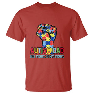 Autism Dad T Shirt His Fight is My Fight Jigsaw Puzzle Raised Fist TS01 Red Printyourwear