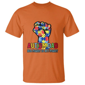 Autism Dad T Shirt His Fight is My Fight Jigsaw Puzzle Raised Fist TS01 Orange Printyourwear