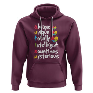 Autism Definition Hoodie Always Unique Totally Intelligent Sometimes Mysterious Puzzle Heart TS01 Maroon Printyourwear