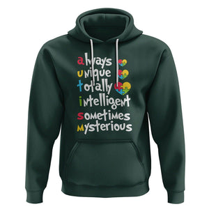 Autism Definition Hoodie Always Unique Totally Intelligent Sometimes Mysterious Puzzle Heart TS01 Dark Forest Green Printyourwear