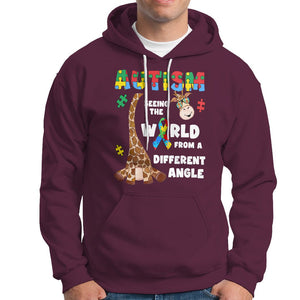 Autism Giraffe Hoodie Seeing The World From A Different Angle Puzzle Pieces TS02 Maroon Printyourwear