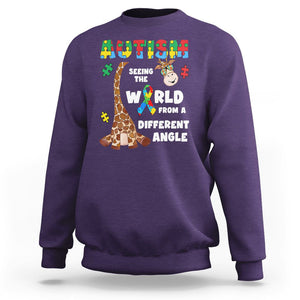 Autism Giraffe Sweatshirt Seeing The World From A Different Angle Puzzle Pieces TS02 Purple Printyourwear