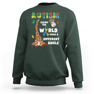 Autism Giraffe Sweatshirt Seeing The World From A Different Angle Puzzle Pieces TS02 Dark Forest Green Printyourwear