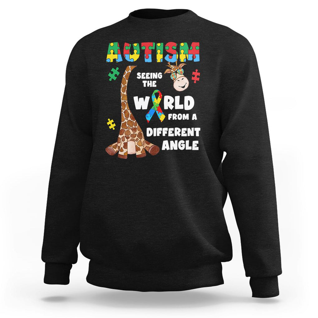 Autism Giraffe Sweatshirt Seeing The World From A Different Angle Puzzle Pieces TS02 Black Printyourwear