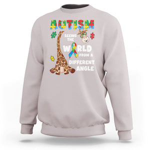 Autism Giraffe Sweatshirt Seeing The World From A Different Angle Puzzle Pieces TS02 Ice Gray Printyourwear