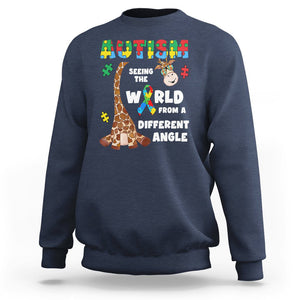 Autism Giraffe Sweatshirt Seeing The World From A Different Angle Puzzle Pieces TS02 Navy Printyourwear