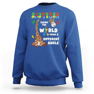 Autism Giraffe Sweatshirt Seeing The World From A Different Angle Puzzle Pieces TS02 Royal Blue Printyourwear