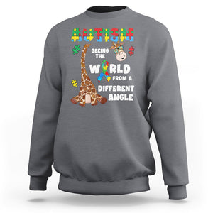 Autism Giraffe Sweatshirt Seeing The World From A Different Angle Puzzle Pieces TS02 Charcoal Printyourwear