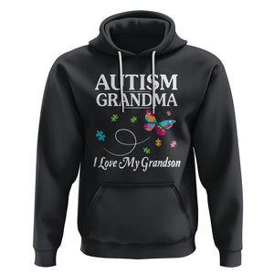 Autism Grandma Hoodie I Love My Grandson Butterfly Grandmother Love Support Accept TS01 Black Printyourwear