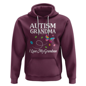 Autism Grandma Hoodie I Love My Grandson Butterfly Grandmother Love Support Accept TS01 Maroon Printyourwear