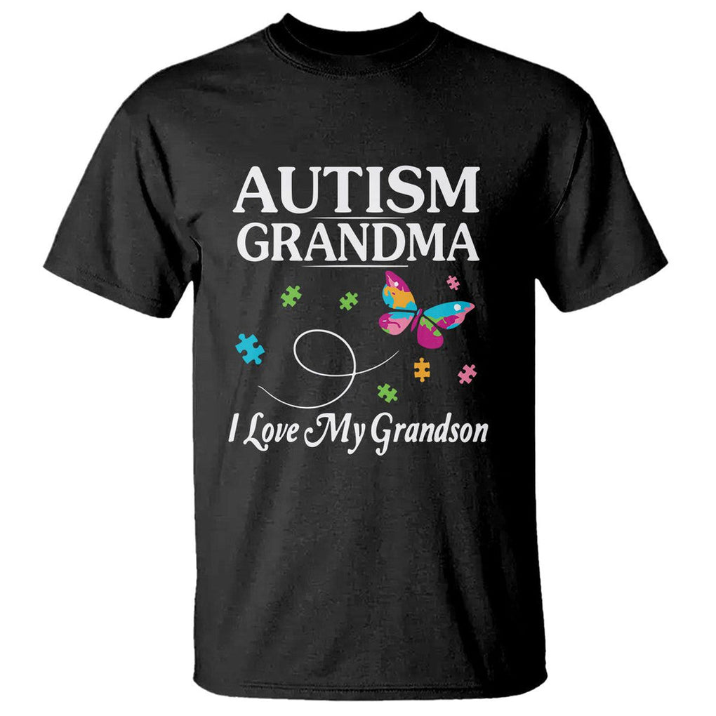 Autism Grandma T Shirt I Love My Grandson Butterfly Grandmother Love Support Accept TS01 Black Printyourwear