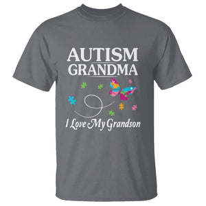 Autism Grandma T Shirt I Love My Grandson Butterfly Grandmother Love Support Accept TS01 Charcoal Printyourwear