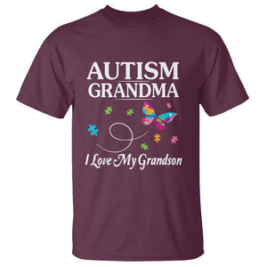 Autism Grandma T Shirt I Love My Grandson Butterfly Grandmother Love Support Accept TS01 Maroon Printyourwear