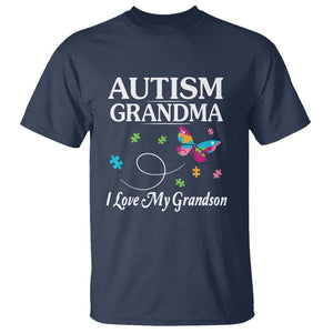 Autism Grandma T Shirt I Love My Grandson Butterfly Grandmother Love Support Accept TS01 Navy Printyourwear