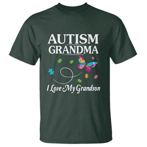 Autism Grandma T Shirt I Love My Grandson Butterfly Grandmother Love Support Accept TS01 Dark Forest Green Printyourwear