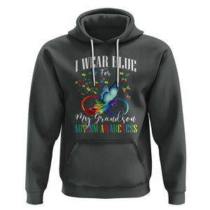 Autism Grandparents Hoodie I Wear Blue For My Grandson Grandma Grandpa Rainbow Infinity with Feather Butterfly TS01 Dark Heather Printyourwear