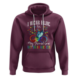 Autism Grandparents Hoodie I Wear Blue For My Grandson Grandma Grandpa Rainbow Infinity with Feather Butterfly TS01 Maroon Printyourwear