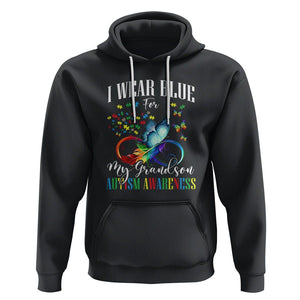 Autism Grandparents Hoodie I Wear Blue For My Grandson Grandma Grandpa Rainbow Infinity with Feather Butterfly TS01 Black Printyourwear