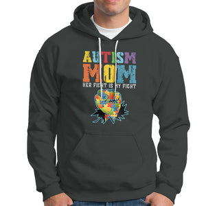 Autism Mom Hoodie Her Fight is My Fight Puzzle Raised Fist TS01 Dark Heather Printyourwear