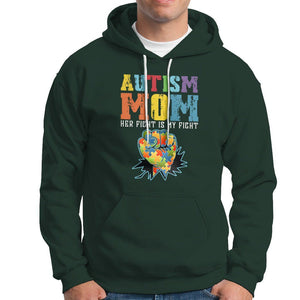 Autism Mom Hoodie Her Fight is My Fight Puzzle Raised Fist TS01 Dark Forest Green Printyourwear