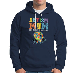 Autism Mom Hoodie Her Fight is My Fight Puzzle Raised Fist TS01 Navy Printyourwear