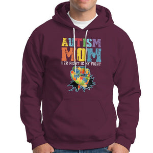 Autism Mom Hoodie Her Fight is My Fight Puzzle Raised Fist TS01 Maroon Printyourwear