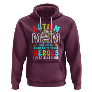 Autism Mom Hoodie Some People Look Up to Heroes I'm Raising Mine Messy Bun Mother TS01 Maroon Printyourwear