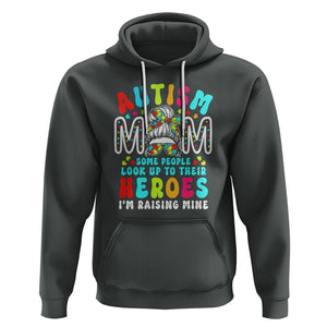 Autism Mom Hoodie Some People Look Up to Heroes I'm Raising Mine Messy Bun Mother TS01 Dark Heather Printyourwear