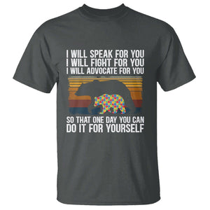 Autism Mom T Shirt I Will Speak Fight Advocate For You So That One Day You Can Do It For Yourself Retro Mama Bear TS01 Dark Heather Printyourwear