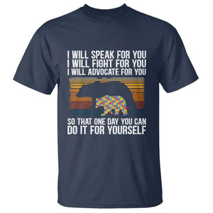 Autism Mom T Shirt I Will Speak Fight Advocate For You So That One Day You Can Do It For Yourself Retro Mama Bear TS01 Navy Printyourwear