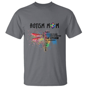 Autism Mom T Shirt She Whispered Back I Am The Storm Rainbow Dragonfly TS02 Charcoal Printyourwear