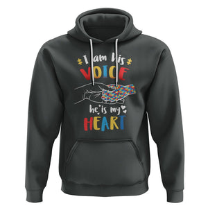 Autism Parent Hoodie I Am His Voice He Is My Heart Mom Dad Family Love Support TS02 Dark Heather Printyourwear