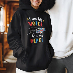 Autism Parent Hoodie I Am His Voice He Is My Heart Mom Dad Family Love Support TS02 Printyourwear