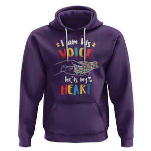 Autism Parent Hoodie I Am His Voice He Is My Heart Mom Dad Family Love Support TS02 Purple Printyourwear