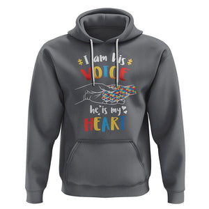 Autism Parent Hoodie I Am His Voice He Is My Heart Mom Dad Family Love Support TS02 Charcoal Printyourwear