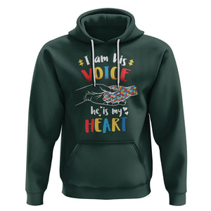 Autism Parent Hoodie I Am His Voice He Is My Heart Mom Dad Family Love Support TS02 Dark Forest Green Printyourwear