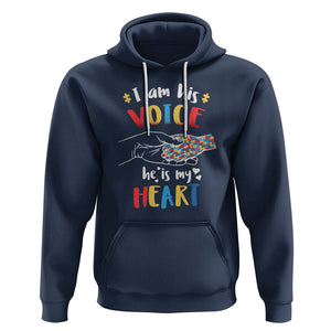 Autism Parent Hoodie I Am His Voice He Is My Heart Mom Dad Family Love Support TS02 Navy Printyourwear