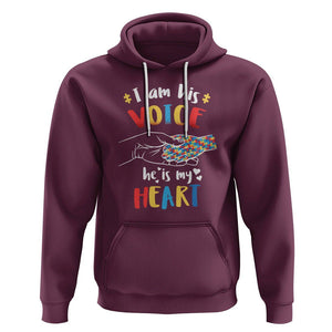 Autism Parent Hoodie I Am His Voice He Is My Heart Mom Dad Family Love Support TS02 Maroon Printyourwear