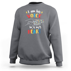 Autism Parent Sweatshirt I Am His Voice He Is My Heart Mom Dad Family Love Support TS02 Charcoal Printyourwear